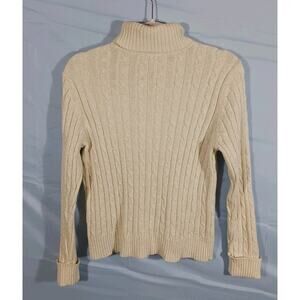 Charter Club Womens PM Ivory Turtleneck Silver Sparkle Cuffed Cable Knit Sweater